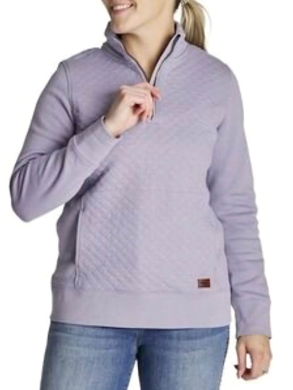 LL Bean Quilted Quarter-Zip Pullover Sweater - Lavender - S